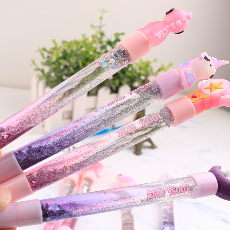 Wholesale Plastic Colorful Quicksand Pen Black Water-based Pen